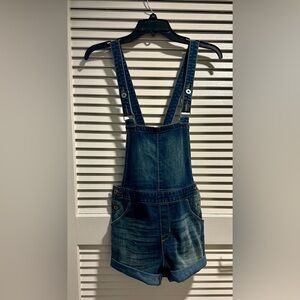 Levi Denizen Women’s Denim Shorts Adjustable Overalls with Criss Cross Straps XS